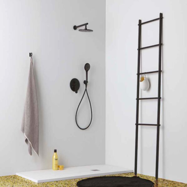 Set doccia completo Tondo Nero Matt Tamanaco con miscelatore incasso, soffione e doccetta, arredo bagno