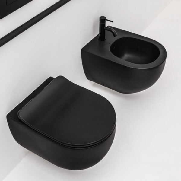 Vaso e bidet sospesi in ceramica Collezione Glomp AXA, vista alternativa 3, per arredo bagno – Tuttidea