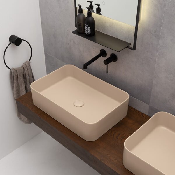 Lavabo da appoggio rettangolare in ceramica Collezione Mate AXA, vista 3 per arredo bagno – Tuttidea
