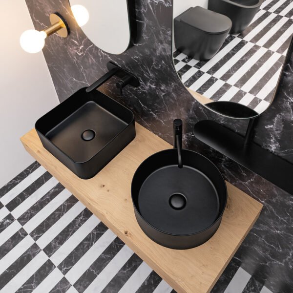 Lavabo da appoggio rotondo in ceramica Collezione Mate AXA, vista 2 per arredo bagno – Tuttidea