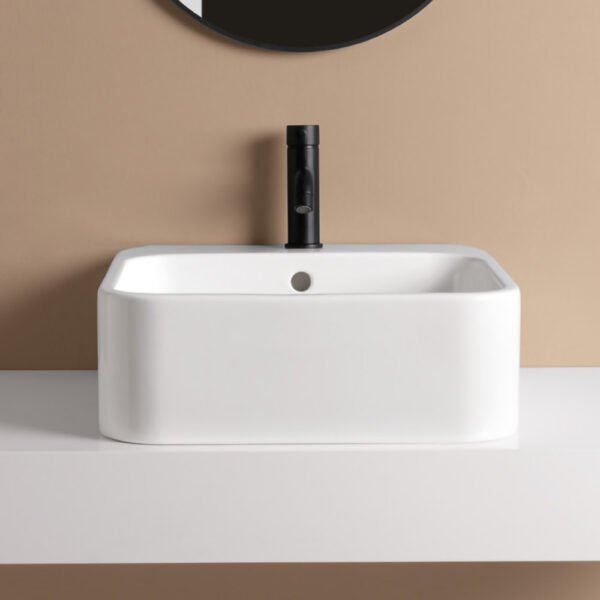 Lavabo da appoggio o sospeso in ceramica bianca Cosa AXA 48×48 cm