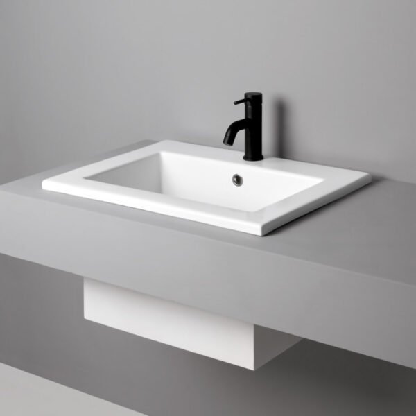 Lavabo da incasso in ceramica Prisma Colavene 60x45 cm installato su mobile per arredo bagno e arredo lavanderia – Tuttidea