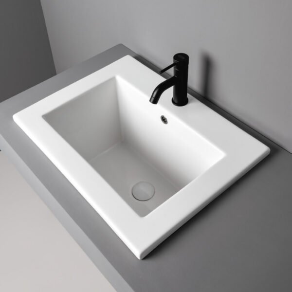 Lavabo rettangolare da incasso in ceramica Prisma Colavene 60x45 cm visto dall'alto per arredo bagno e arredo lavanderia – Tuttidea