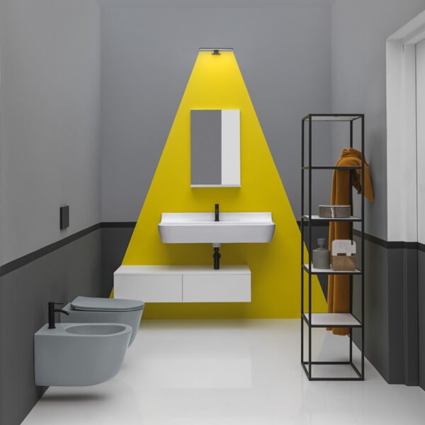 Lavabo sospeso in ceramica Radici AXA in ambientazione per arredo bagno – Tuttidea