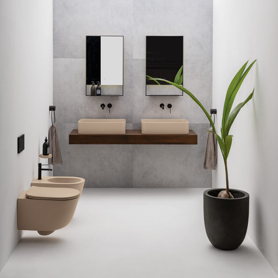 Lavabo da appoggio rettangolare in ceramica Collezione Mate AXA ceramica