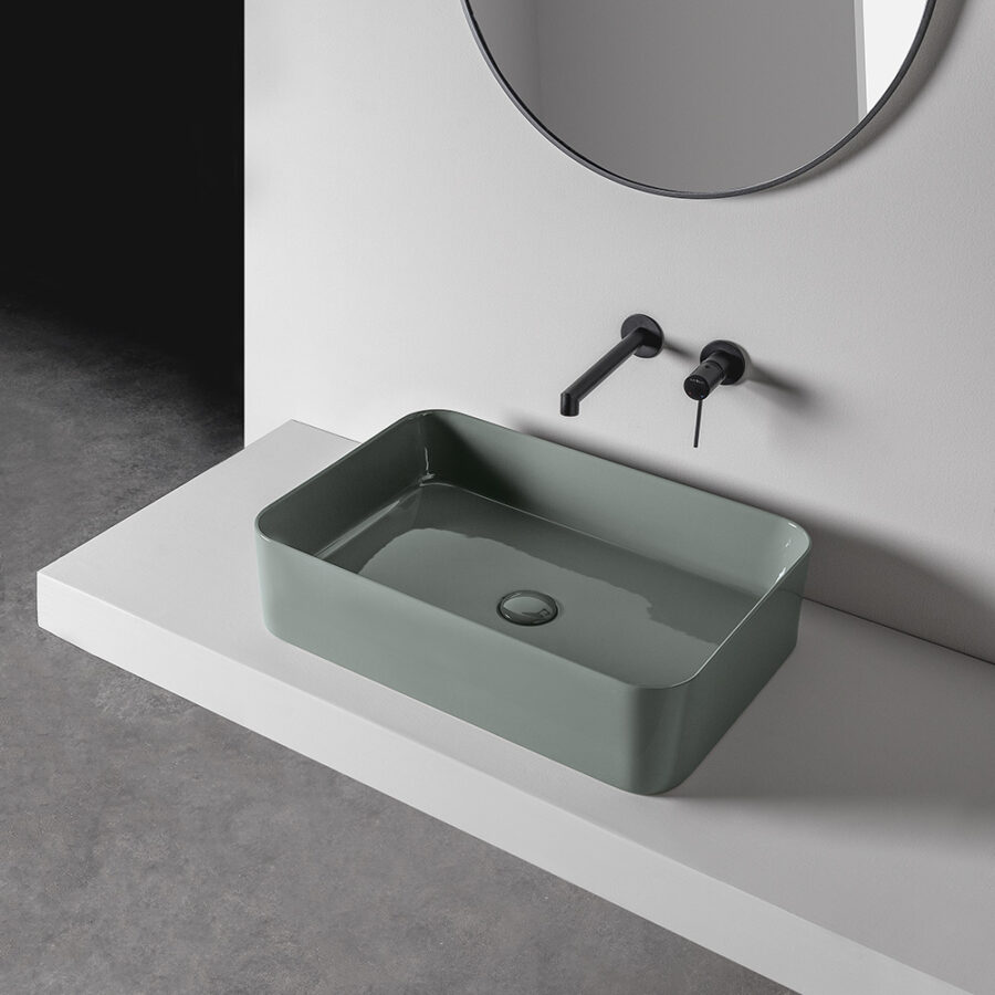 Lavabo da appoggio rettangolare in ceramica Collezione Mate AXA ceramica