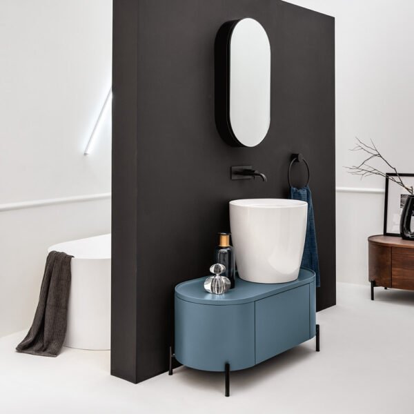 Mobile bagno Madia ovale Kracklite AXA con lavabo in ceramica, collezione Kracklite AXA per arredo bagno – Tuttidea