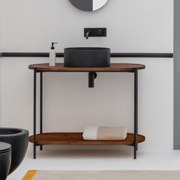 Mobile bagno AXA Ceramica con struttura in acciaio inox e ripiano, vista catalogo 386, arredo bagno – Tuttidea