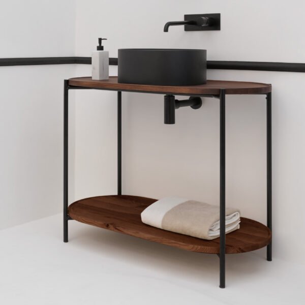Mobile bagno AXA Ceramica con struttura in acciaio inox e ripiano, vista catalogo 390, arredo bagno – Tuttidea