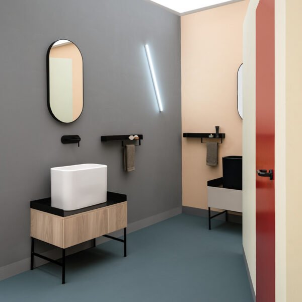 Mobile bagno a terra con lavabo da appoggio in ceramica Collezione Cosa H.35 AXA per arredo bagno – Tuttidea