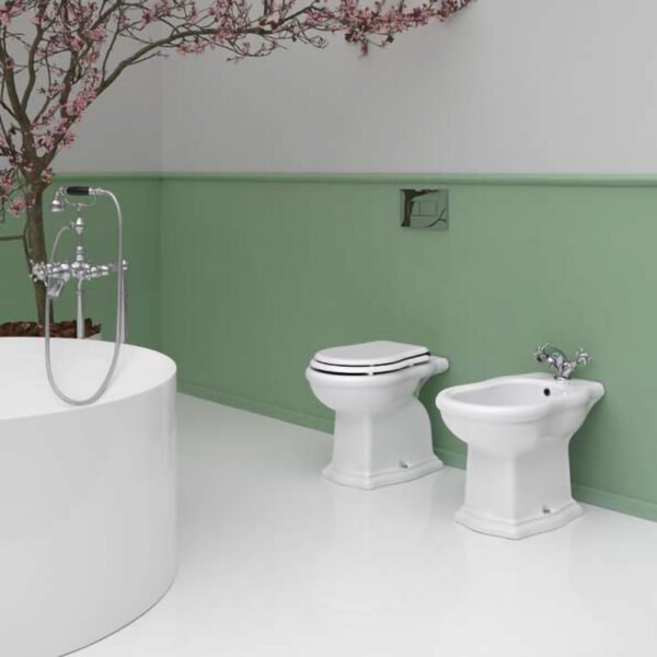 Vaso e bidet a terra in ceramica Contea AXA, vista alternativa 3, per arredo bagno – Tuttidea