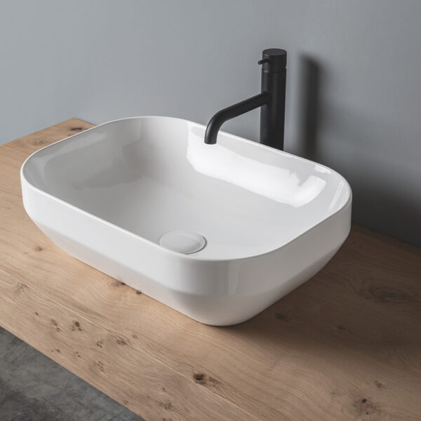 Lavabo d’appoggio rettangolare in ceramica 50×35 cm Collezione Decus Axa Ceramica