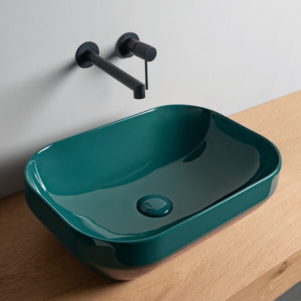 Lavabo da appoggio rettangolare 50×35 cm in ceramica Collezione Decus AXA per arredo bagno – Tuttidea