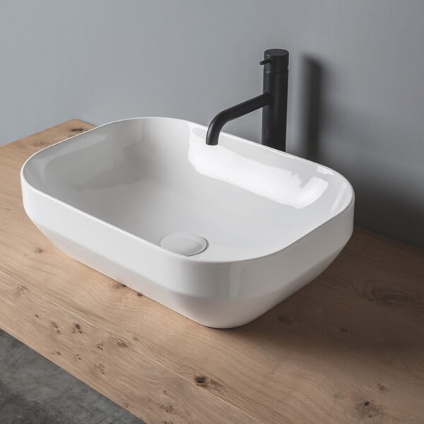 Lavabo da appoggio rettangolare 50×35 cm in ceramica Collezione Decus AXA per arredo bagno – Tuttidea
