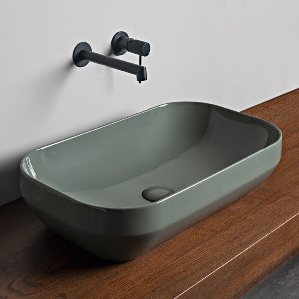 Lavabo da appoggio rettangolare 60×35 cm in ceramica Collezione Decus AXA per arredo bagno – Tuttidea