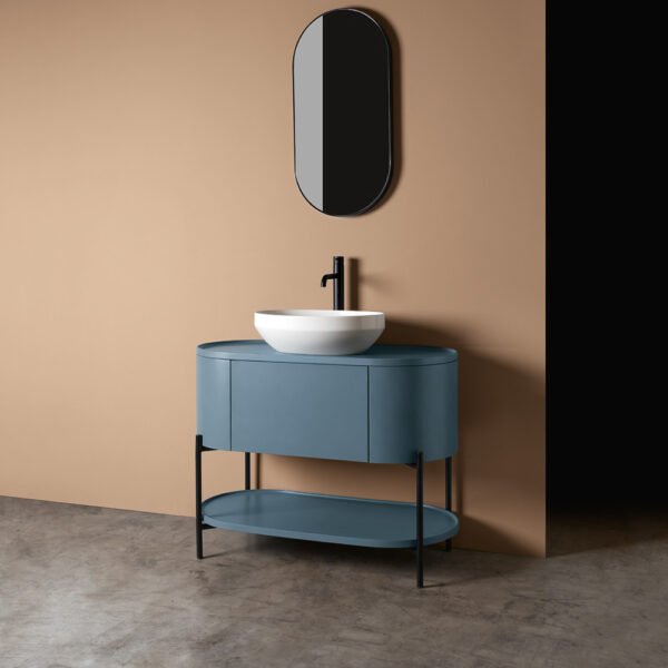 Mobile bagno a terra ovale con lavabo da appoggio in ceramica Collezione Decus AXA per arredo bagno – Tuttidea