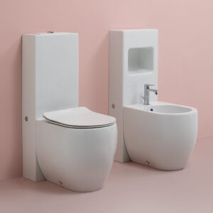 Vaso e Bidet con cassetta monoblocco e complemento Serie Flo Kerasan