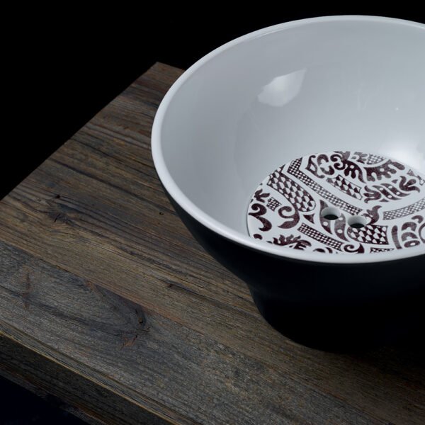 Lavabo da appoggio Hurricane in ceramica bianca e nero matt con decoro Damasco Collezione Decò Kerasan per arredo bagno – Tuttidea