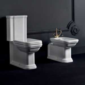 Vaso monoblocco con cassetta e bidet Prolungato Bianco Serie Waldorf Kerasan