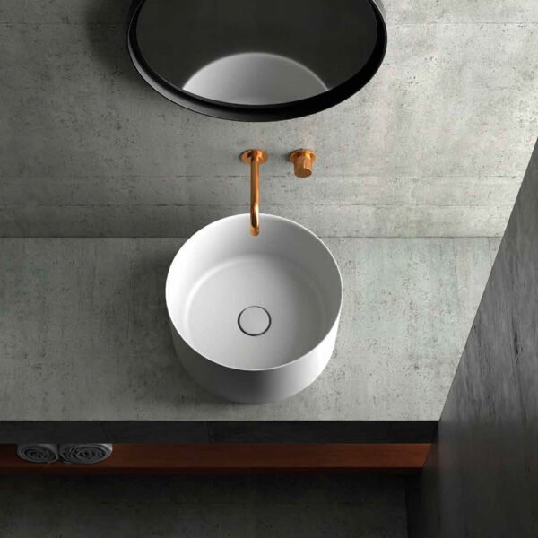 Lavabo da appoggio rotondo in ceramica 40 cm Core Galassia vista prodotto per arredo bagno – Tuttidea