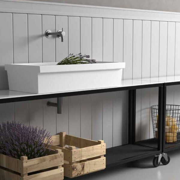 Lavabo lavatoio a canale in ceramica collezione Ninive Galassia, vista principale appoggio, per arredo bagno e arredo lavanderia – Tuttidea