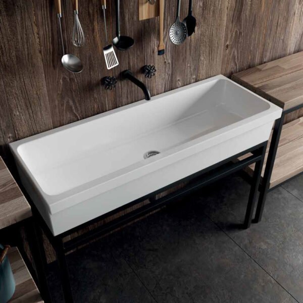 Lavabo lavatoio a canale in ceramica collezione Ninive Galassia, vista principale sospeso, per arredo bagno e arredo lavanderia – Tuttidea