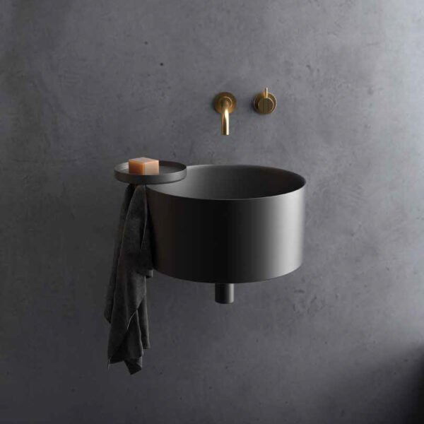 Lavabo sospeso rotondo in ceramica 40 cm Core Galassia vista prodotto per arredo bagno – Tuttidea