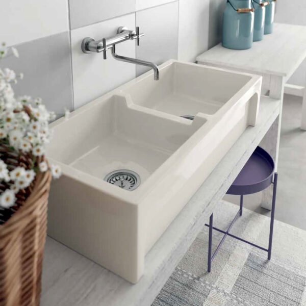 Lavello cucina doppia vasca in ceramica della collezione Farmer Sinks Frame doppia vasca Galassia per arredo cucina, vista principale – Tuttidea