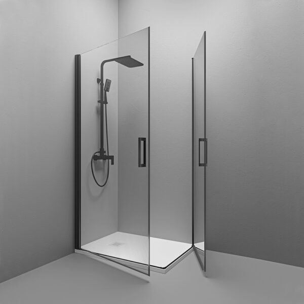 Box doccia angolare doppia porta battente per arredo bagno, vista alternativa, SWING NERA Tamanaco – Tuttidea