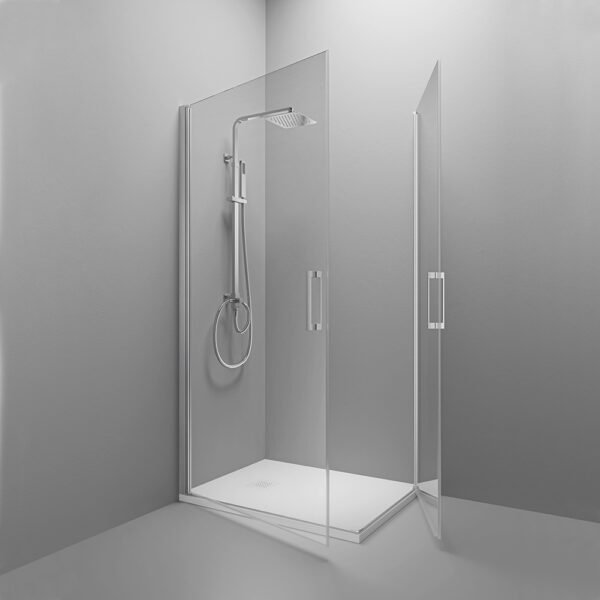 Box doccia angolare doppia porta battente per arredo bagno, vista principale, SWING ALLUMINIO Tamanaco – Tuttidea