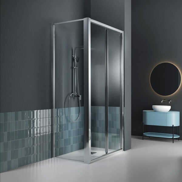 Box doccia angolare porta a soffietto per arredo bagno, vista principale, FPS30 Tamanaco – Tuttidea