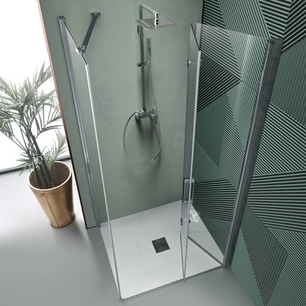 Box doccia angolare porta a soffietto per arredo bagno, vista principale, TPS35 Tamanaco – Tuttidea
