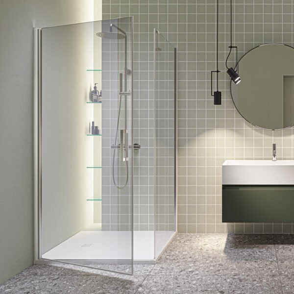 Box doccia angolare porta battente per arredo bagno, vista alternativa, SWING ALLUMINIO Tamanaco – Tuttidea