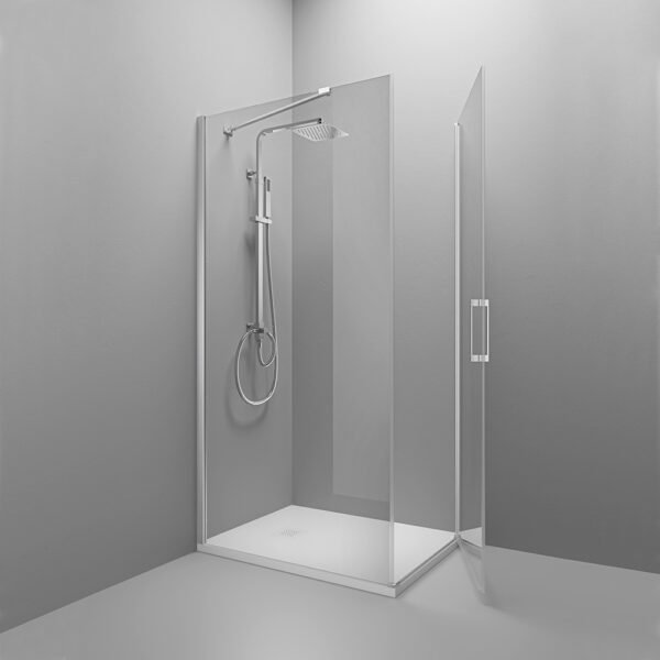 Box doccia angolare porta battente per arredo bagno, vista principale, SWING ALLUMINIO Tamanaco – Tuttidea