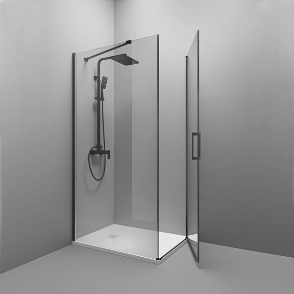 Box doccia angolare porta battente per arredo bagno, vista principale, SWING NERA Tamanaco – Tuttidea