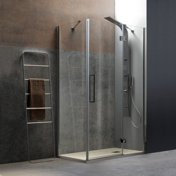 Box doccia angolare porta battente per arredo bagno, vista principale, TEPB43 Tamanaco – Tuttidea