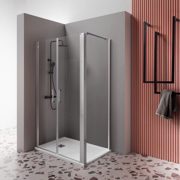 Box doccia angolare porta saloon per arredo bagno, vista principale, NSALOON Tamanaco – Tuttidea
