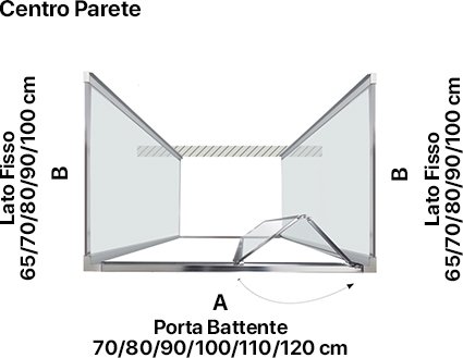 Box doccia centro parete porta a soffietto per arredo bagno, dettaglio tecnico, FPS30 Tamanaco – Tuttidea