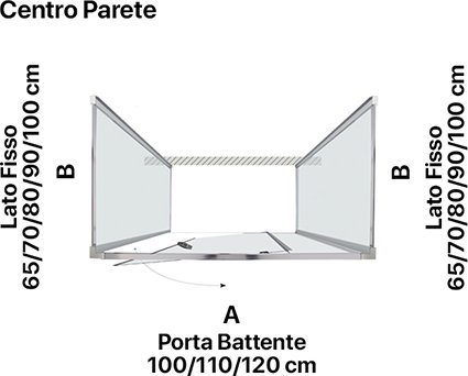 Box doccia tre lati centro parete con porta battente per arredo bagno, miniatura alternativa, FPB40 Tamanaco – Tuttidea