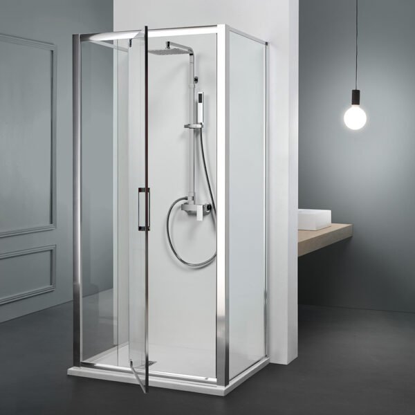 Box doccia tre lati centro parete con porta battente per arredo bagno, vista principale, FPB40 Tamanaco – Tuttidea