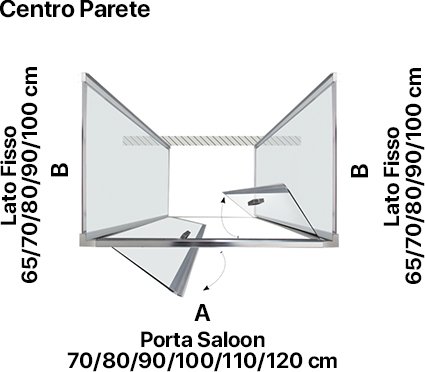 Box doccia tre lati centro parete porta saloon per arredo bagno, miniatura alternativa, FPSL60 Tamanaco – Tuttidea