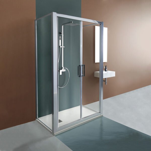 Box doccia tre lati centro parete porta saloon per arredo bagno, vista principale, FPSL60 Tamanaco – Tuttidea