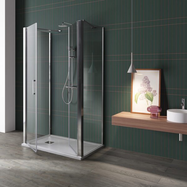 Box doccia tre lati centro parete con porta saloon per arredo bagno, vista principale, NSALOON Tamanaco – Tuttidea