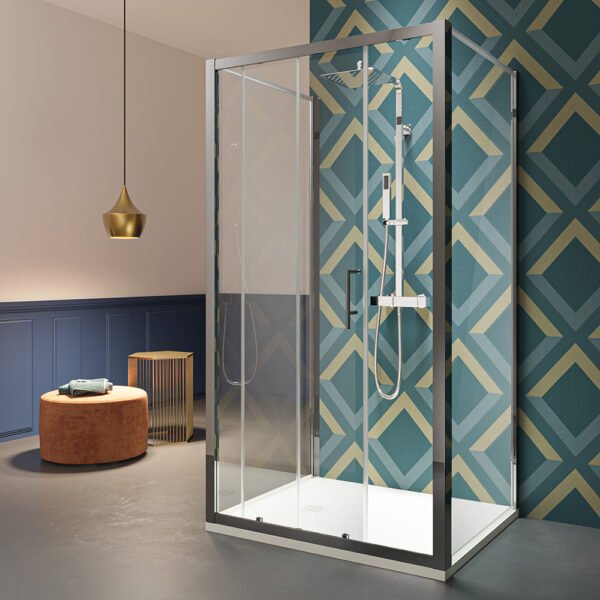 Box doccia tre lati centro parete con porta scorrevole per arredo bagno, vista principale, ECOPSC50 Tamanaco – Tuttidea