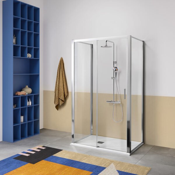 Box doccia tre lati centro parete con porta scorrevole per arredo bagno, vista principale, PSCQUICK Tamanaco – Tuttidea