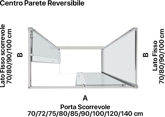 Box doccia tre lati centro parete con porte scorrevoli per arredo bagno, miniatura alternativa, QUICK Tamanaco – Tuttidea