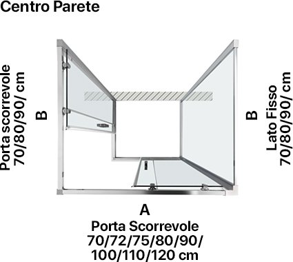 Box doccia tre lati centro parete con porte scorrevoli per arredo bagno, miniatura, ECOLATO Tamanaco – Tuttidea
