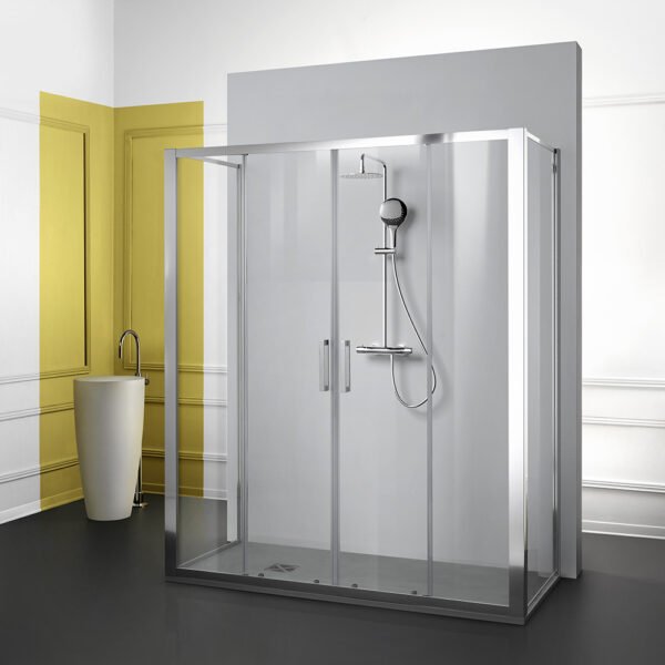 Box doccia tre lati centro parete con porte scorrevoli per arredo bagno, vista principale, FPSC57 Tamanaco – Tuttidea