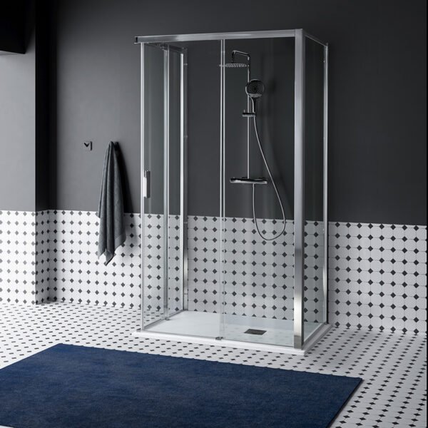 Box doccia tre lati centro parete con porte scorrevoli per arredo bagno, vista principale, QUICK Tamanaco – Tuttidea