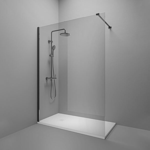 box doccia walk in angolare profili neri per arredo bagno, vista alternativa, PARETENERA Tamanaco – Tuttidea